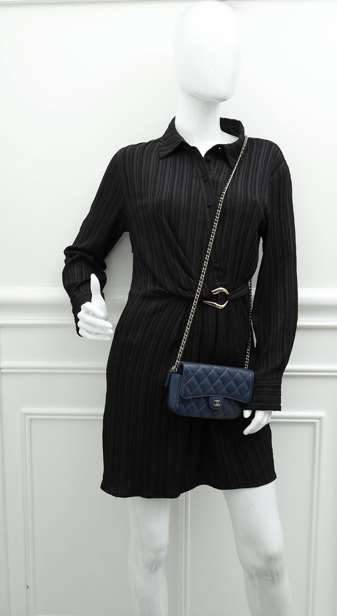Chanel Navy Blue CC Flap Phone Holder With Chain