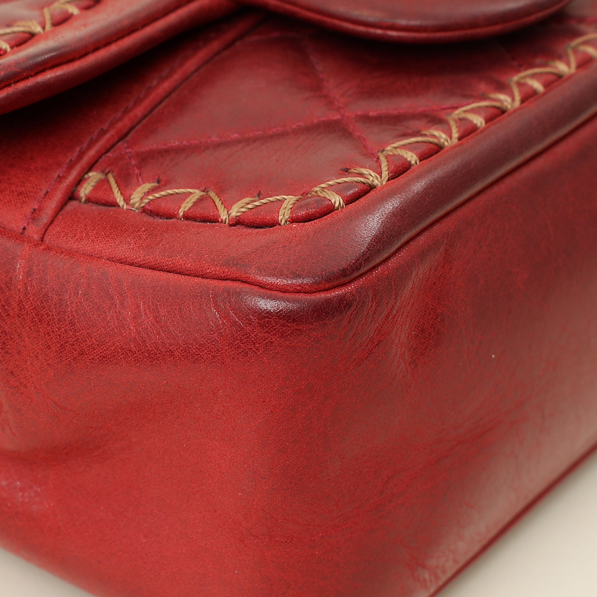 Chanel Red CC Whipstitch Mini Square Flap Bag