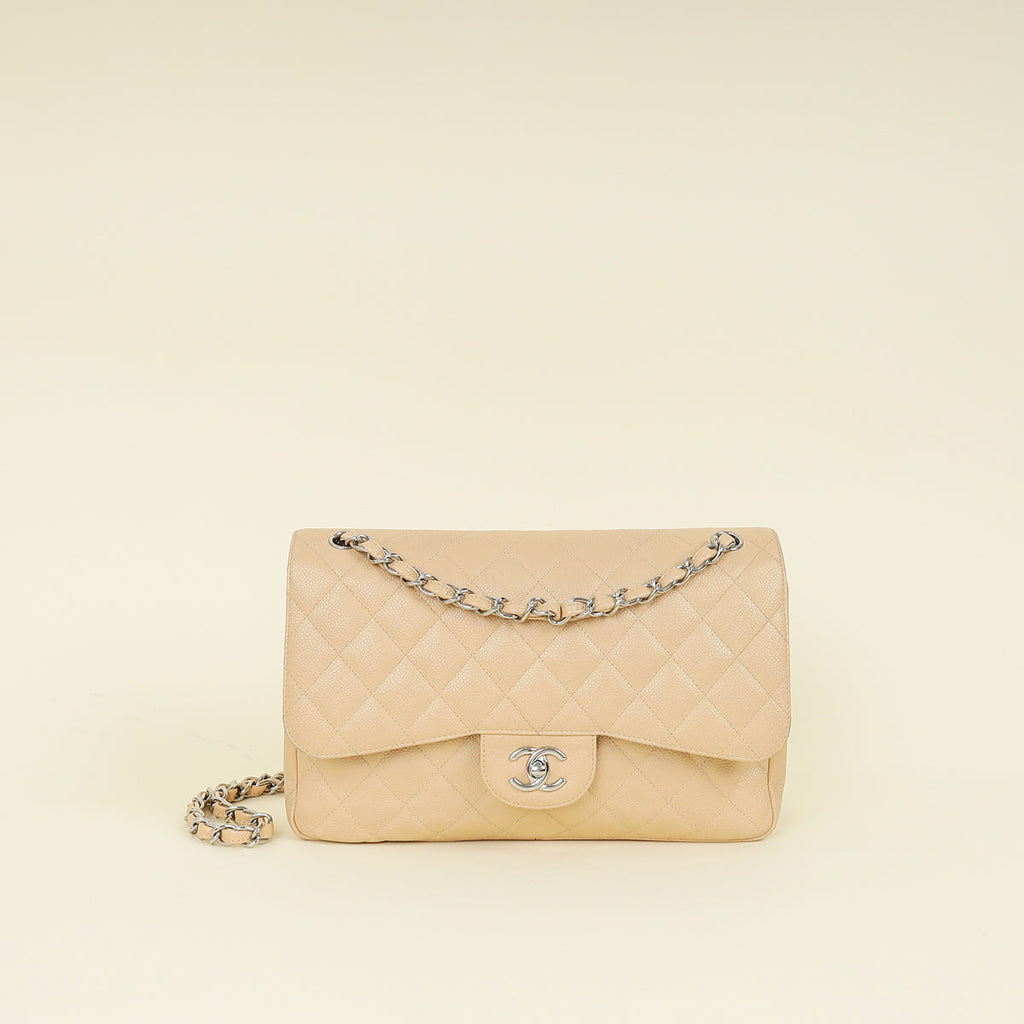 Chanel Beige CC Classic Double Flap Jumbo Bag