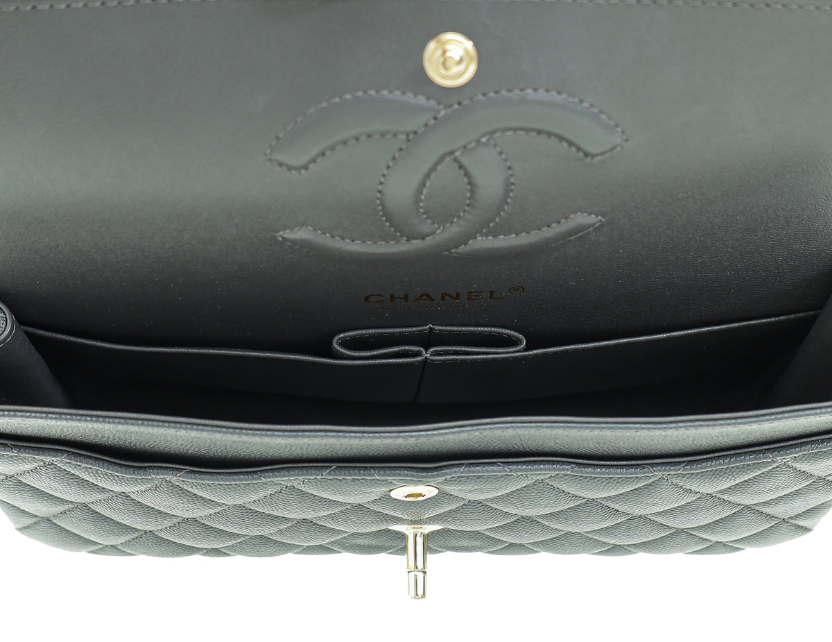 Chanel Grey CC Classic Double Flap Medium Bag