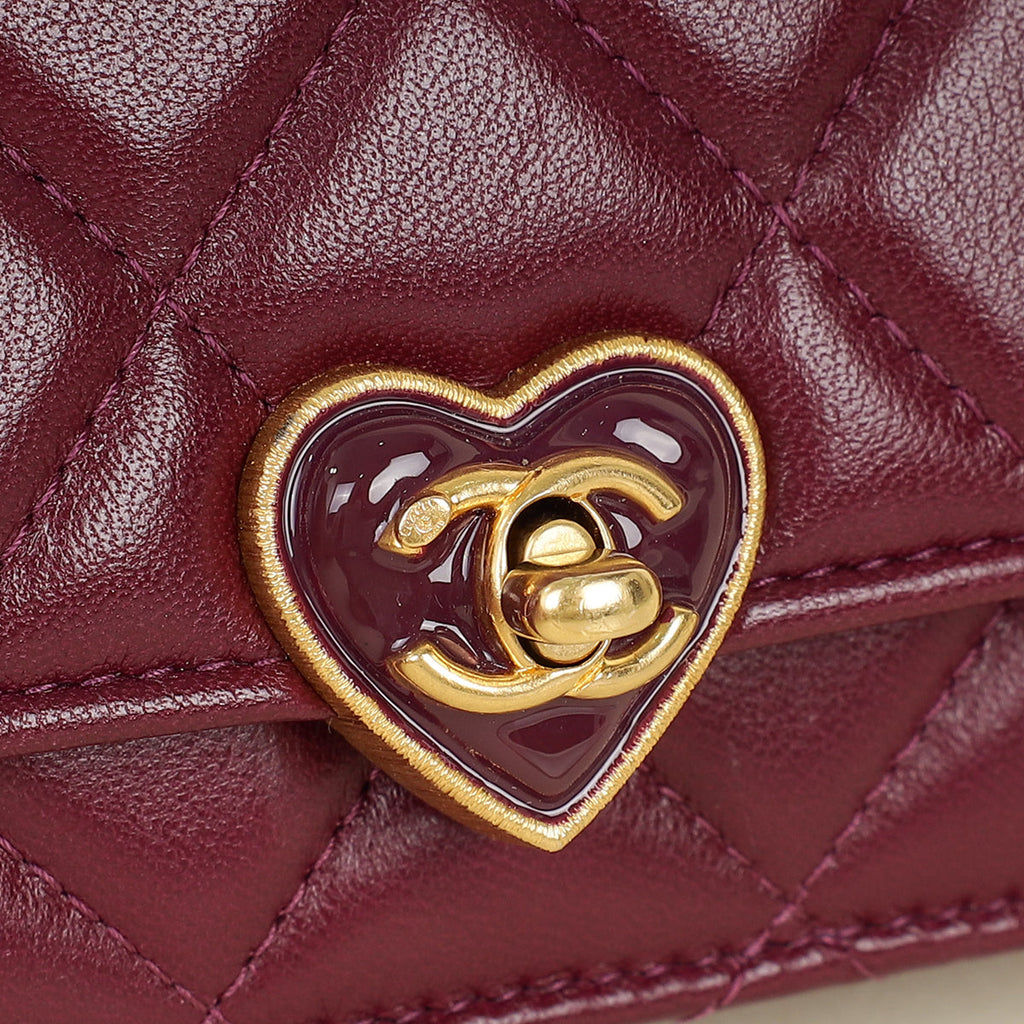 Chanel Violet CC Heart Lock Wallet On Chain