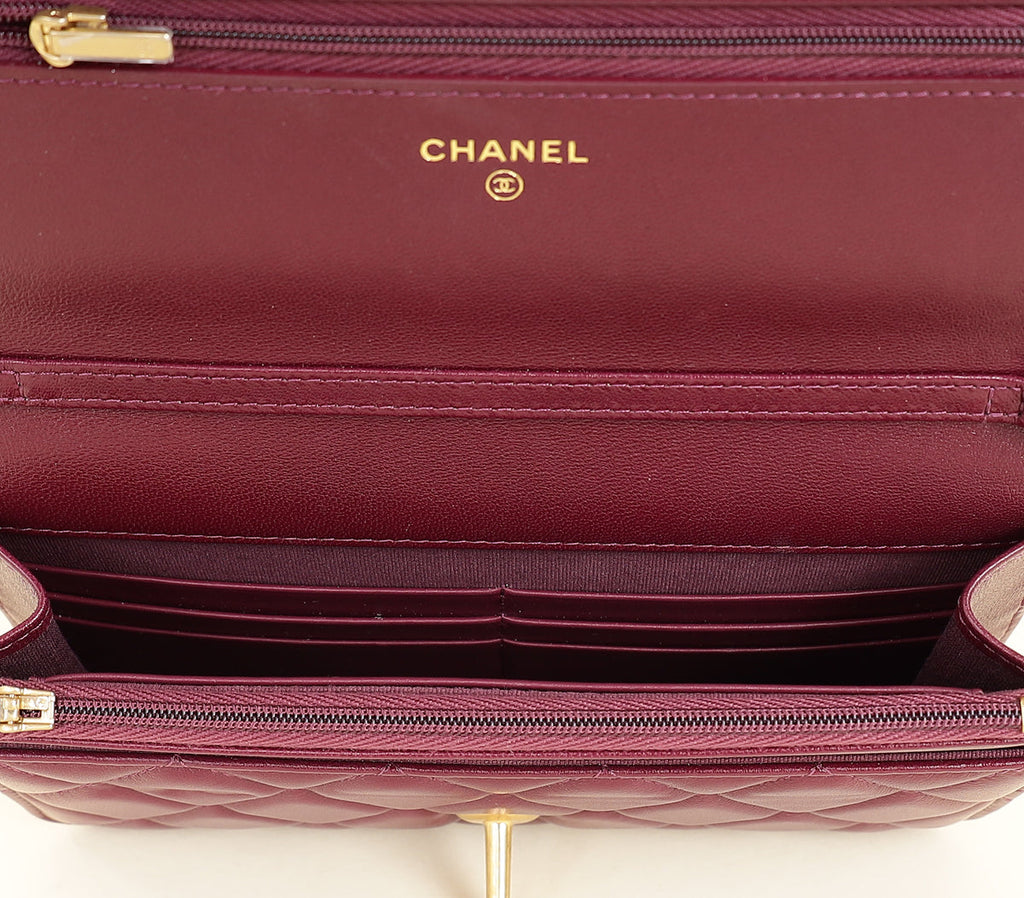 Chanel Violet CC Heart Lock Wallet On Chain