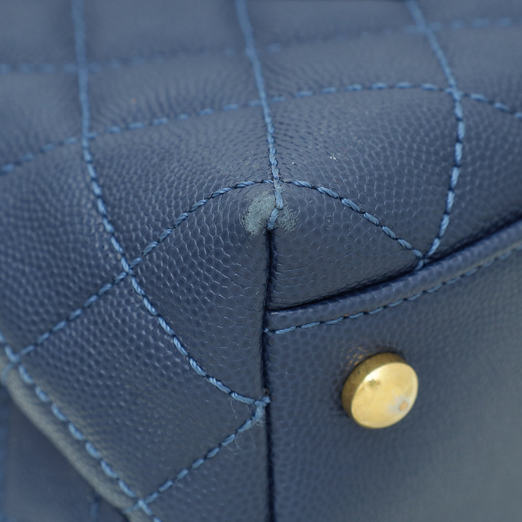 Chanel Navy Blue CC Coco Handle Lizard Touch Small Bag
