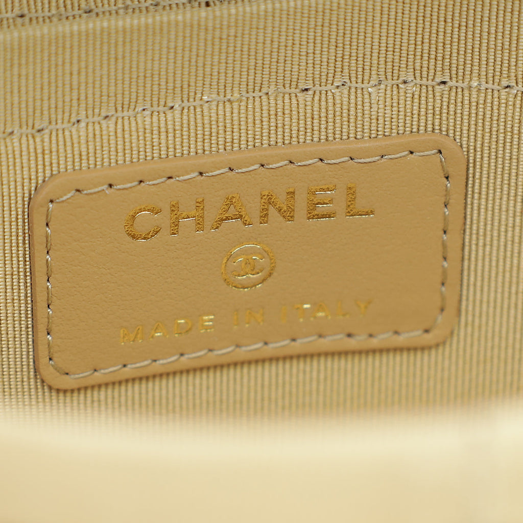 Chanel Bronze CC Round Mini Quilted Vanity Case with Chain