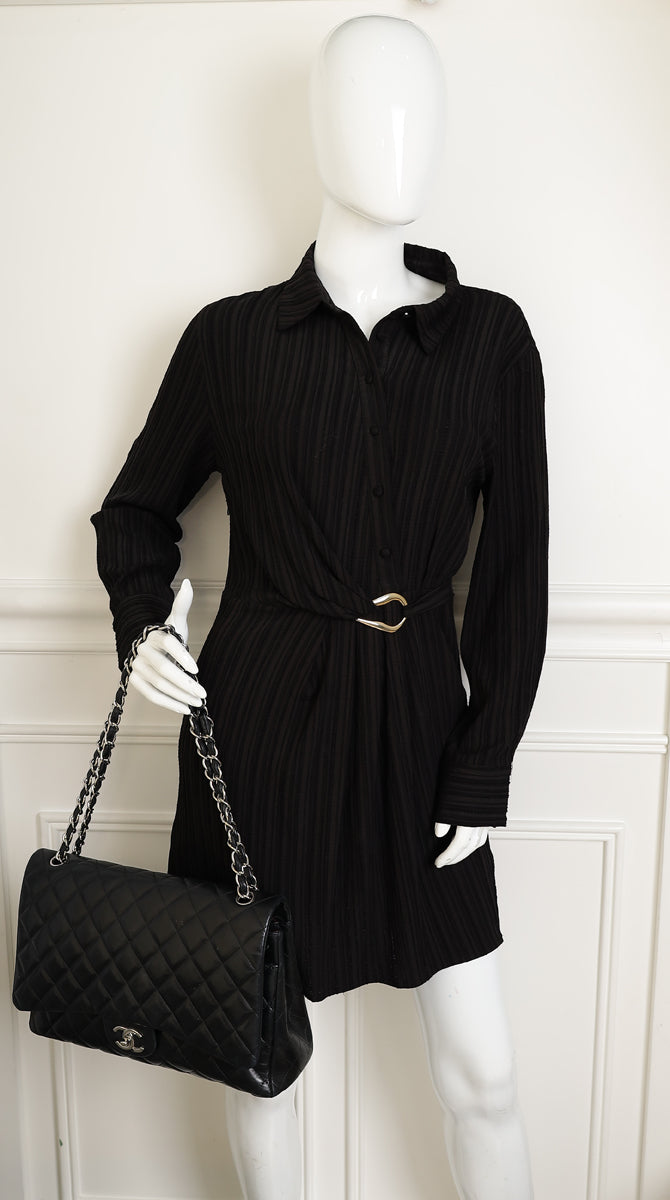 Chanel Black CC Classic Double Flap Maxi Bag