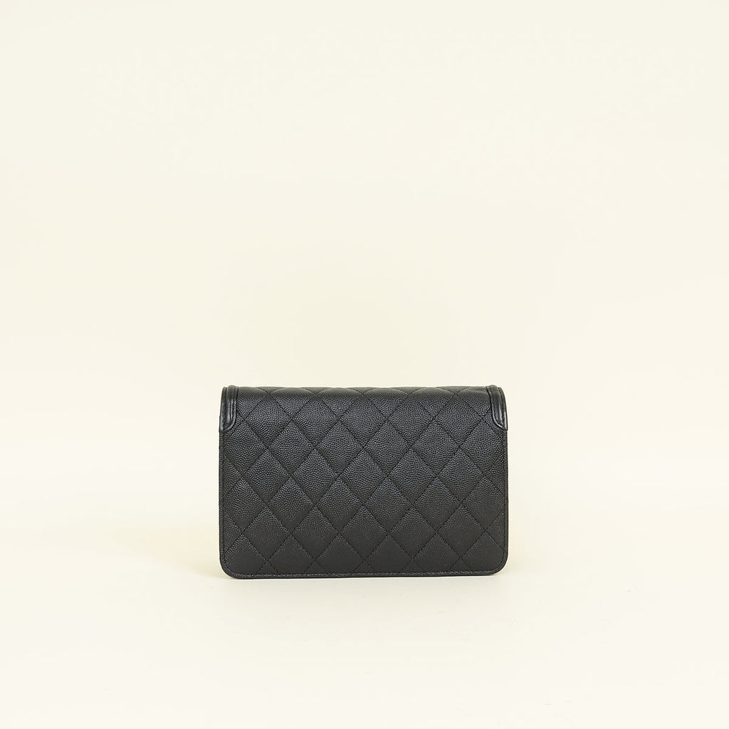 Chanel Black CC Filigree Wallet On Chain