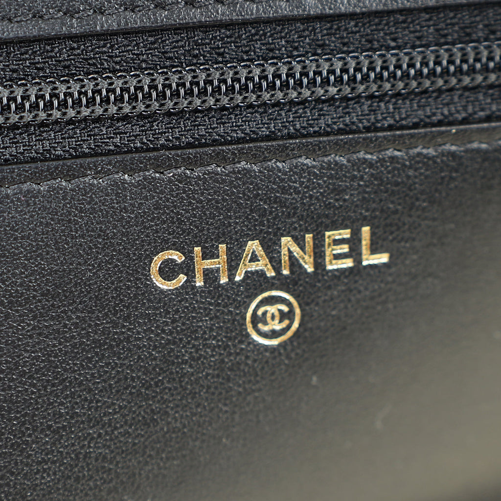 Chanel Black CC Filigree Wallet On Chain