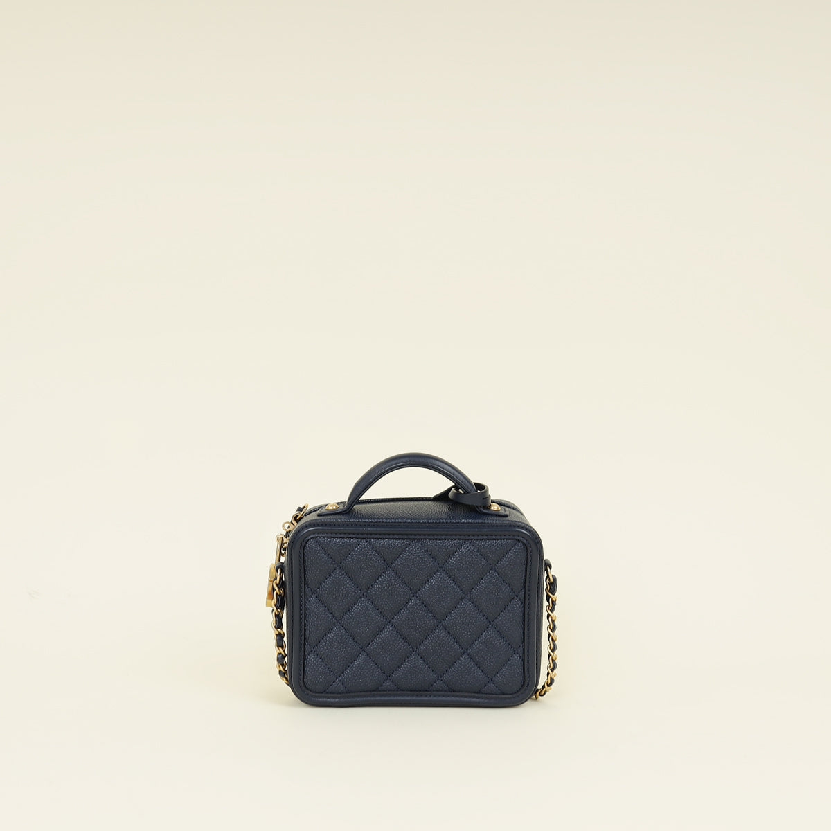 Chanel Navy Blue CC Filigree Vanity Small Case