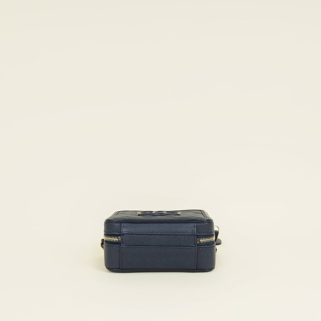 Chanel Navy Blue CC Filigree Vanity Small Case