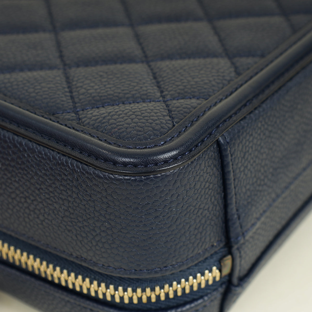 Chanel Navy Blue CC Filigree Vanity Small Case