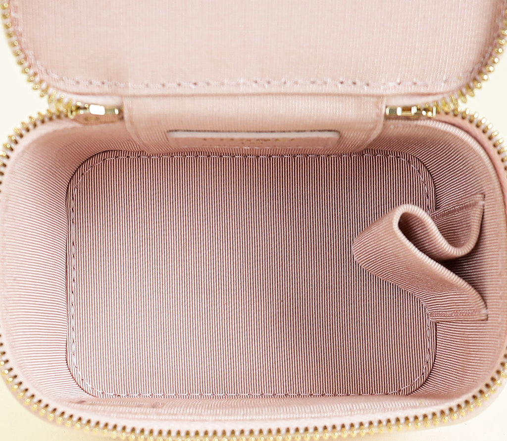 Chanel Metallic Light Pink CC Pearl Mini Vanity With Chain