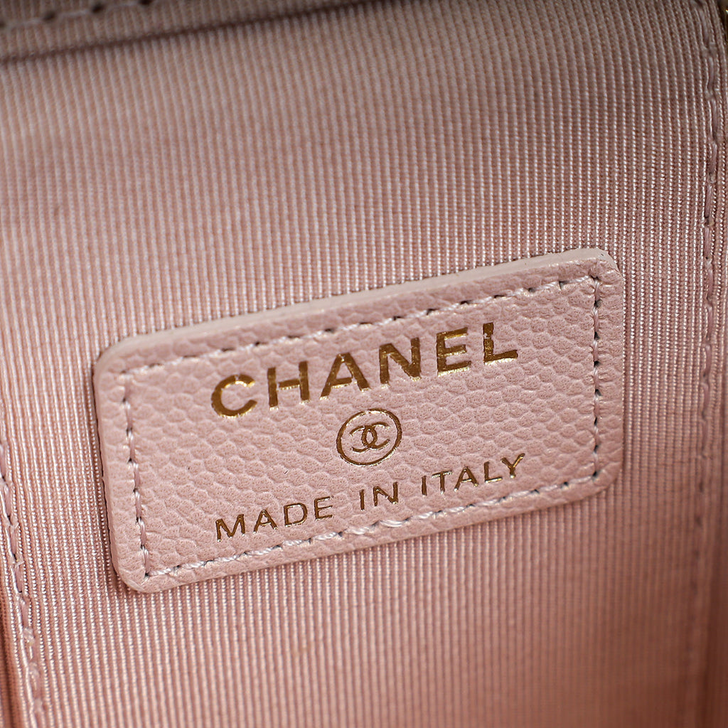 Chanel Metallic Light Pink CC Pearl Mini Vanity With Chain