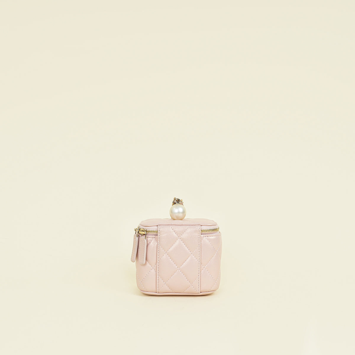 Chanel Metallic Light Pink CC Pearl Mini Vanity With Chain
