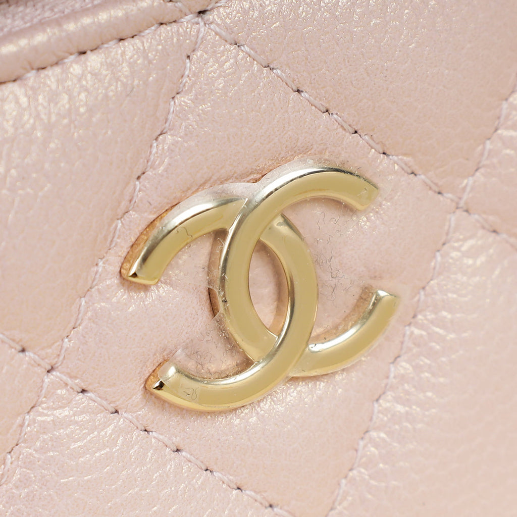 Chanel Metallic Light Pink CC Pearl Mini Vanity With Chain