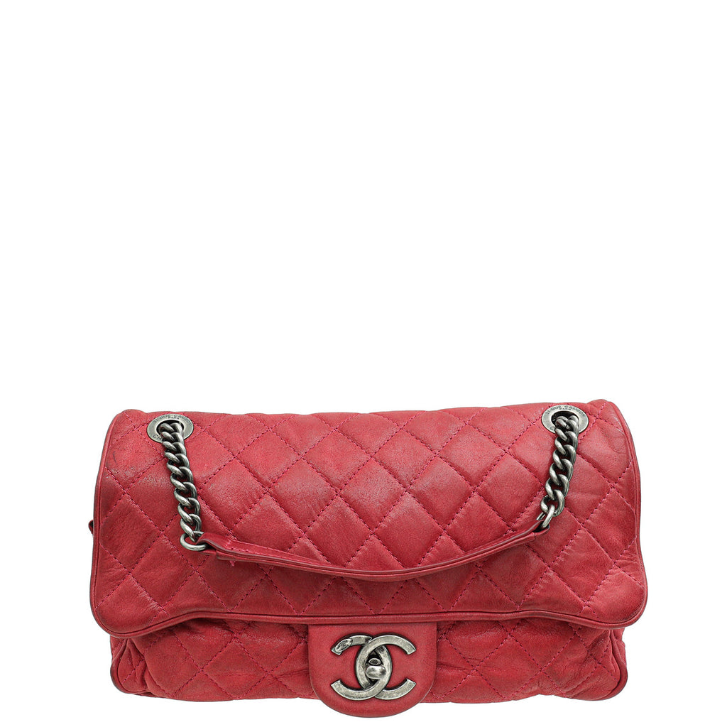 Chanel Red CC Easy Flap Glazed Medium Bag