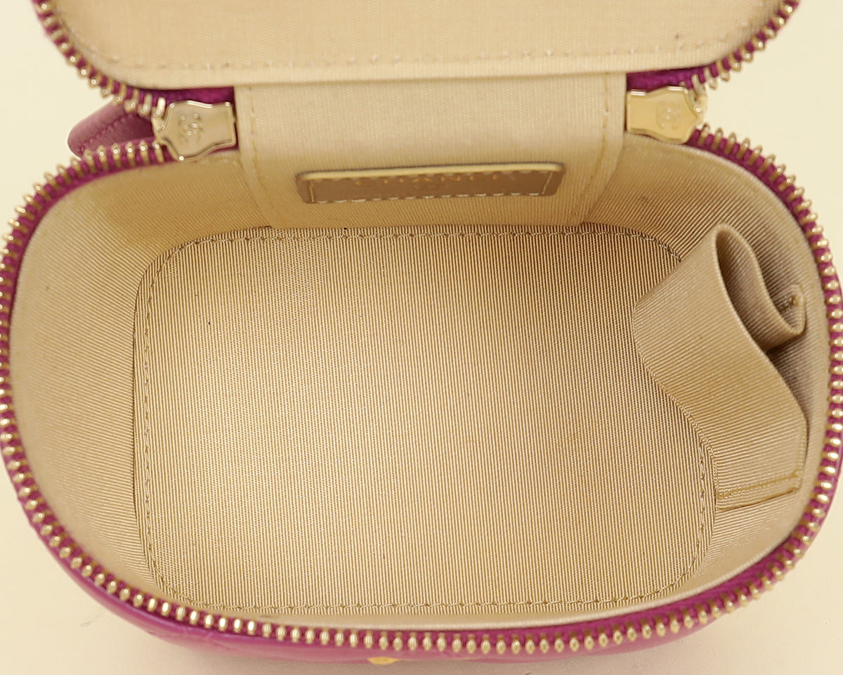 Chanel Purple Mini CC Pearl Crush Vanity Case w/Chain