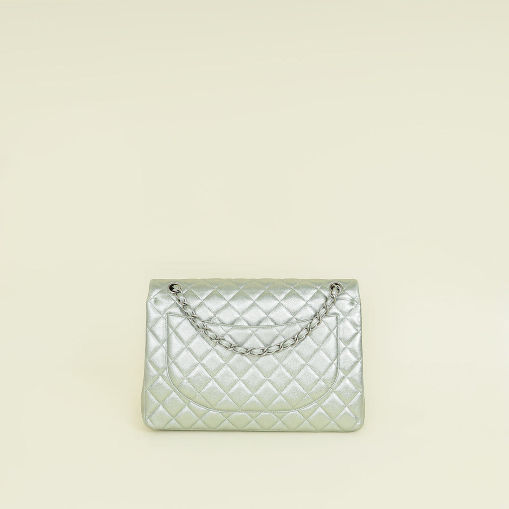 Chanel Metallic Light Mint CC Classic Double Flap Maxi Bag