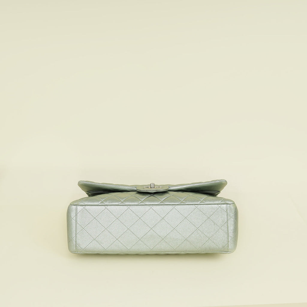 Chanel Metallic Light Mint CC Classic Double Flap Maxi Bag