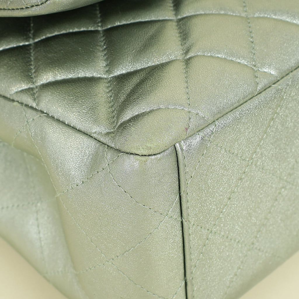 Chanel Metallic Light Mint CC Classic Double Flap Maxi Bag