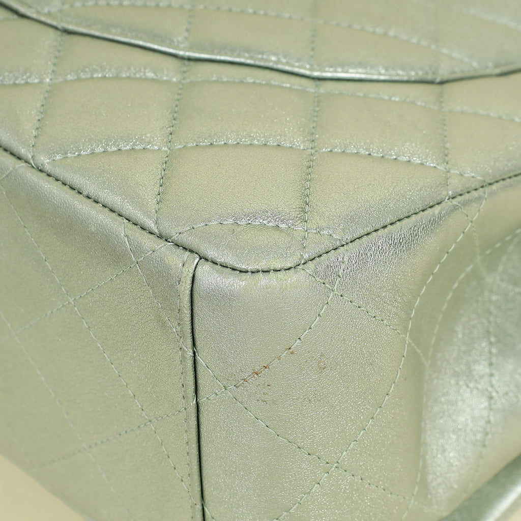 Chanel Metallic Light Mint CC Classic Double Flap Maxi Bag