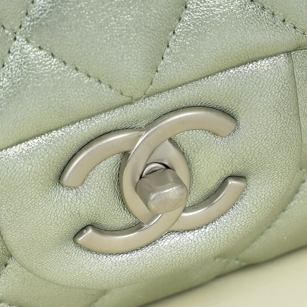 Chanel Metallic Light Mint CC Classic Double Flap Maxi Bag