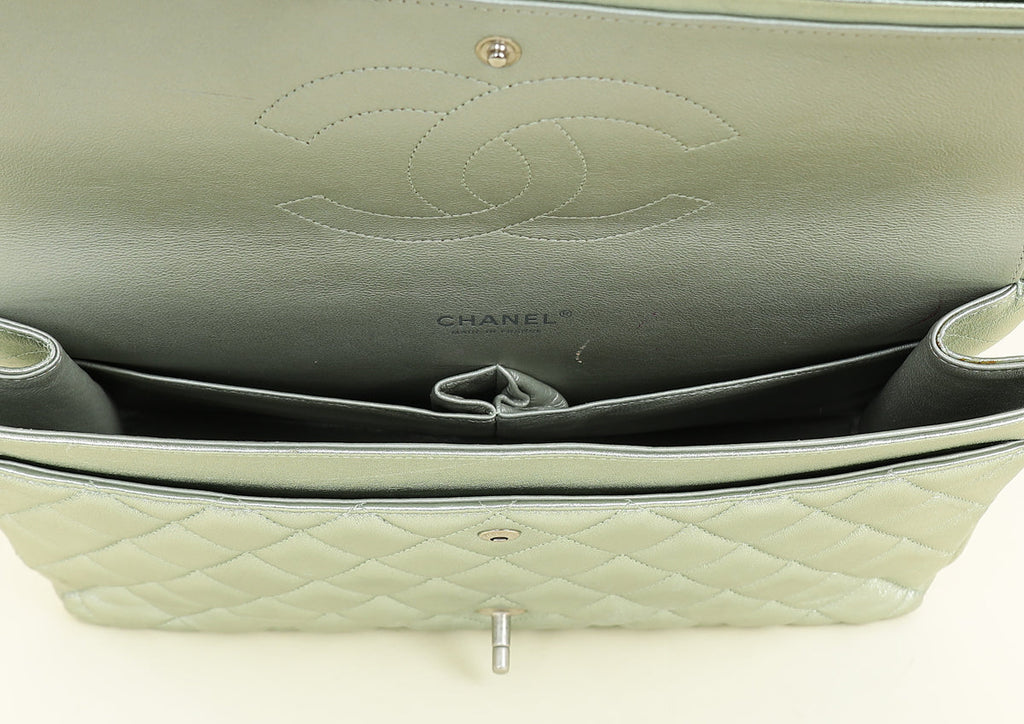 Chanel Metallic Light Mint CC Classic Double Flap Maxi Bag