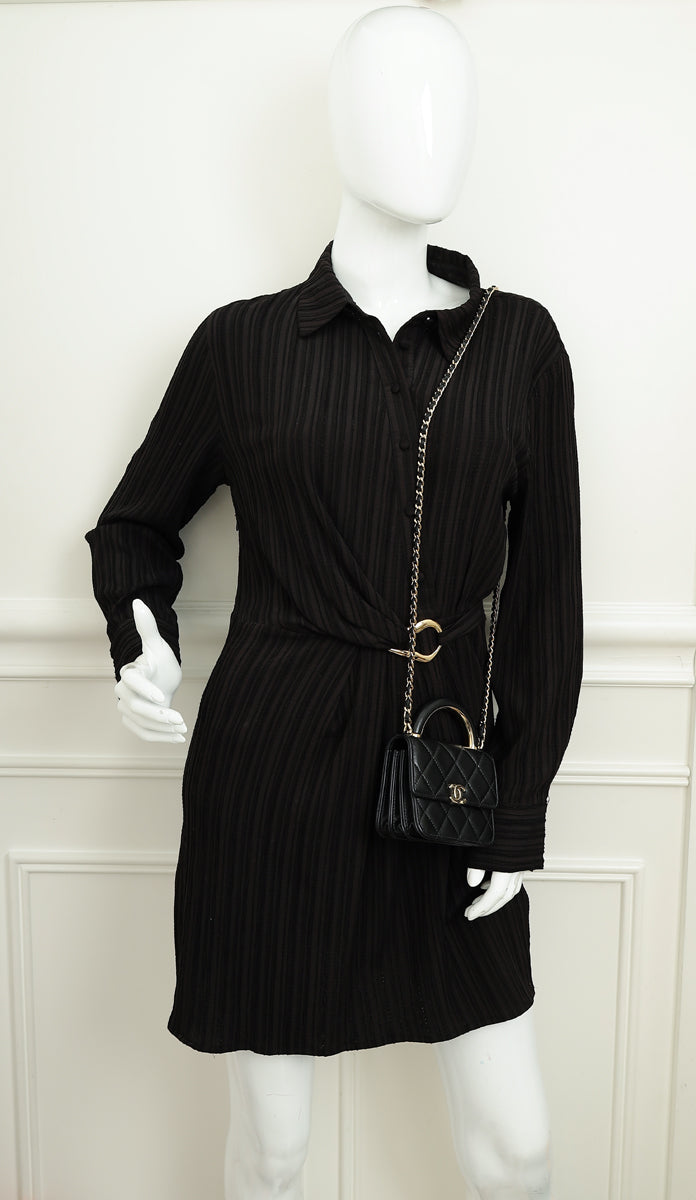 Chanel Black CC Quilted Top Handle Flap Clutch W/ Chain