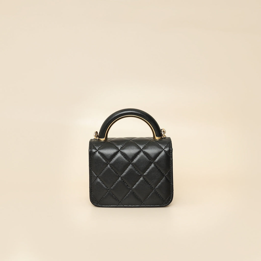 Chanel Black CC Quilted Top Handle Flap Clutch W/ Chain