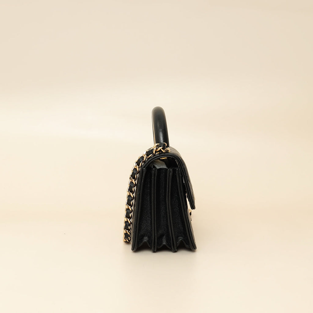 Chanel Black CC Quilted Top Handle Flap Clutch W/ Chain