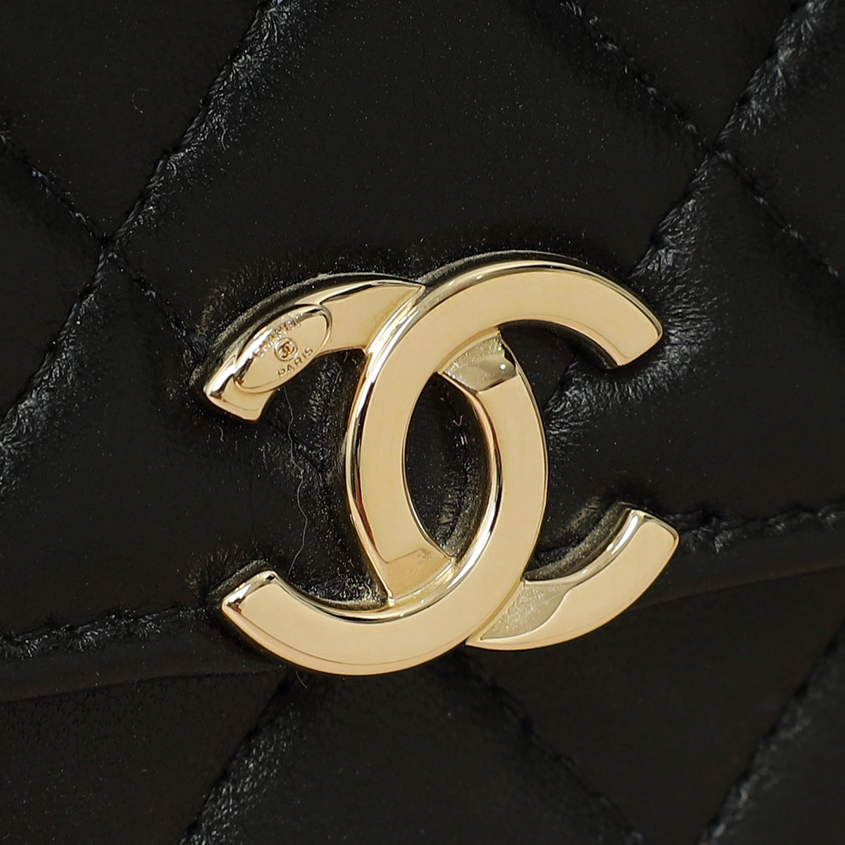 Chanel Black CC Quilted Top Handle Flap Clutch W/ Chain