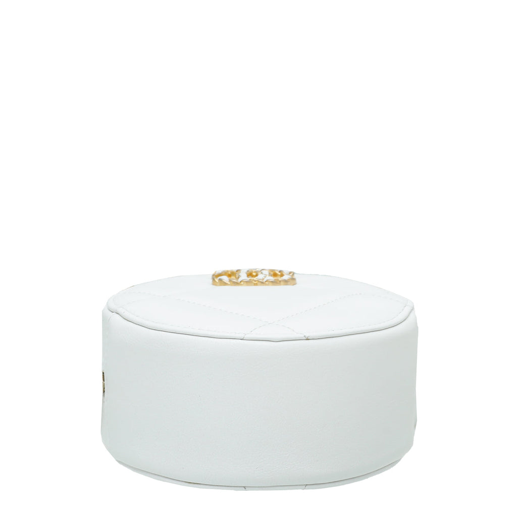 Chanel White CC 19 Round Mini Clutch With Chain