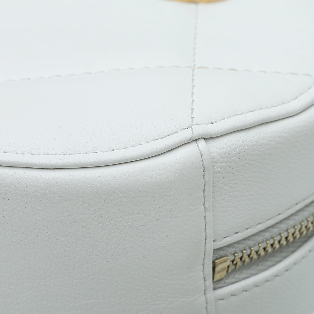 Chanel White CC 19 Round Mini Clutch With Chain