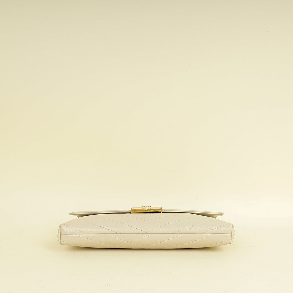 Chanel Light Beige CC Chevron Medal Flap Clutch