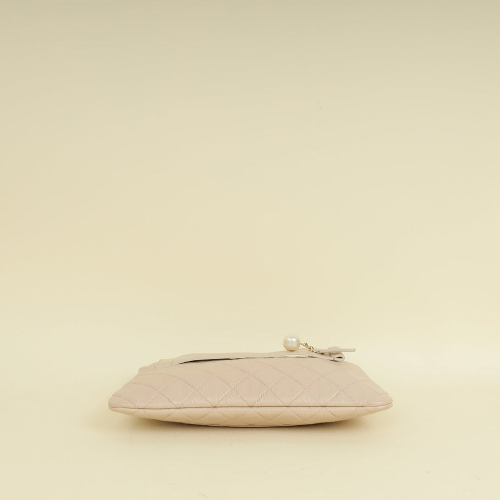 Chanel Beige Pink Logo Night By The C Pouch Clutch