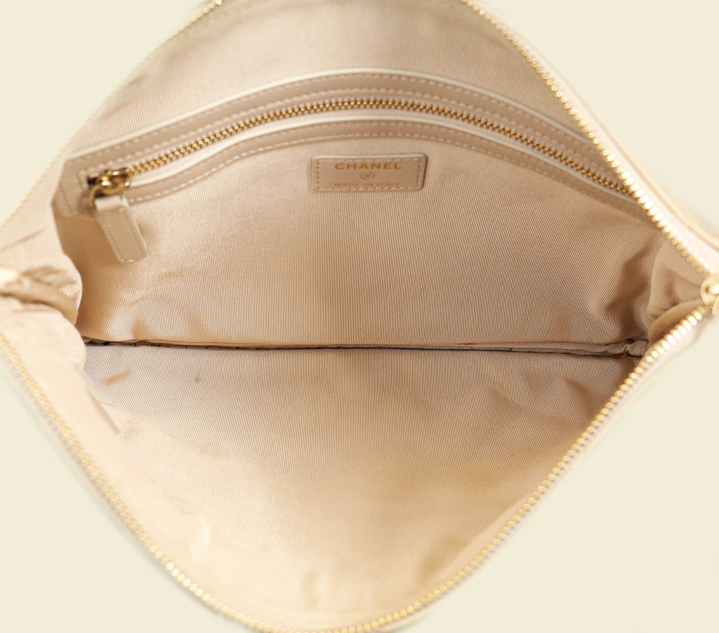 Chanel Beige Pink Logo Night By The C Pouch Clutch