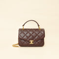 Chanel Brown CC Top Handle Quilted Flap Bag