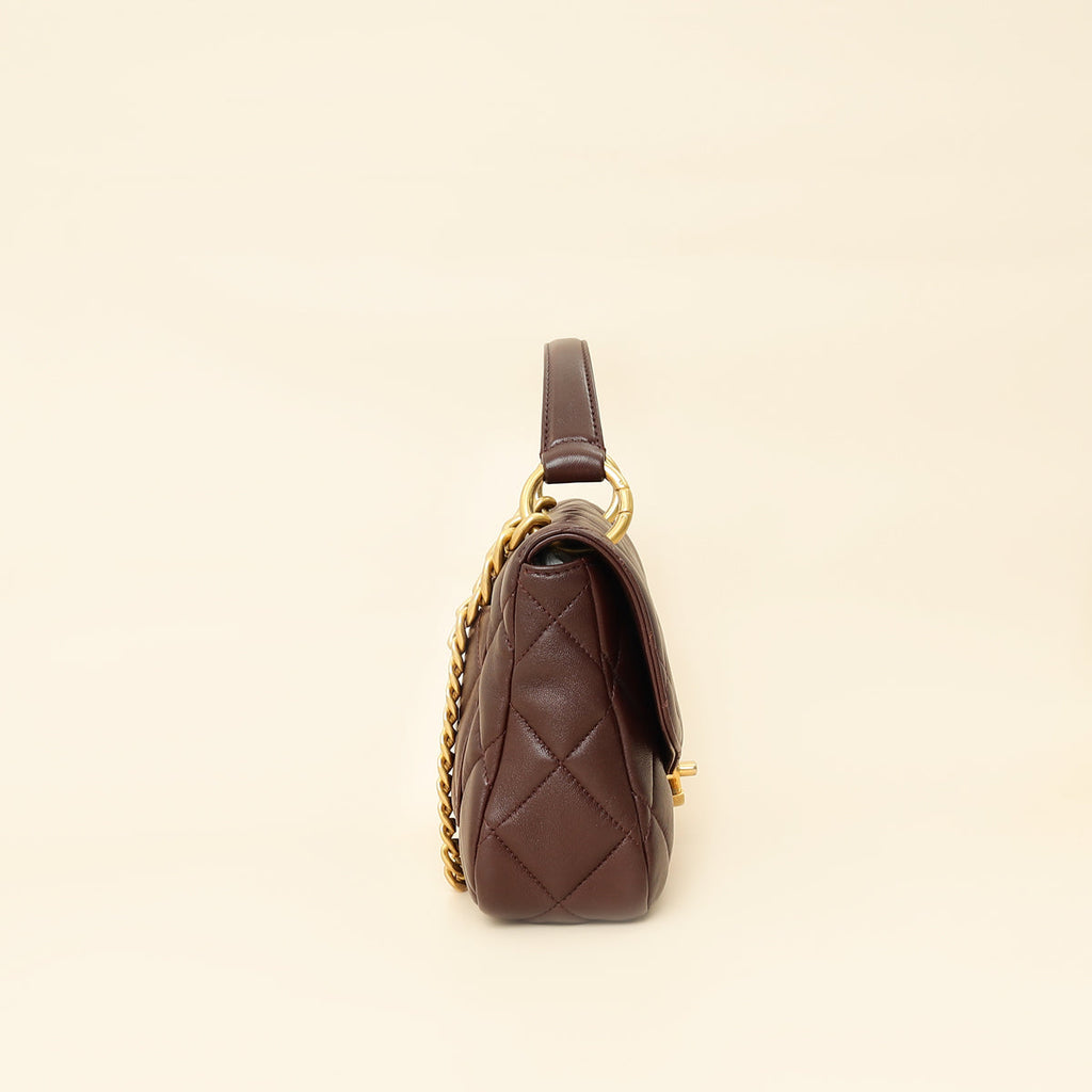 Chanel Brown CC Top Handle Quilted Flap Bag