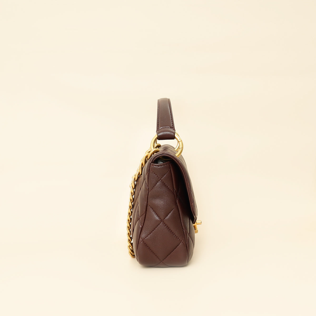 Chanel Brown CC Top Handle Quilted Flap Bag