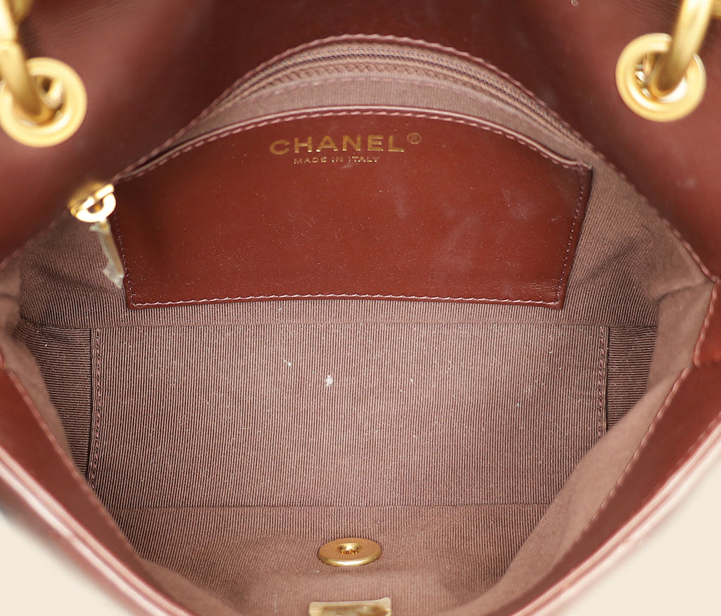 Chanel Brown CC Top Handle Quilted Flap Bag