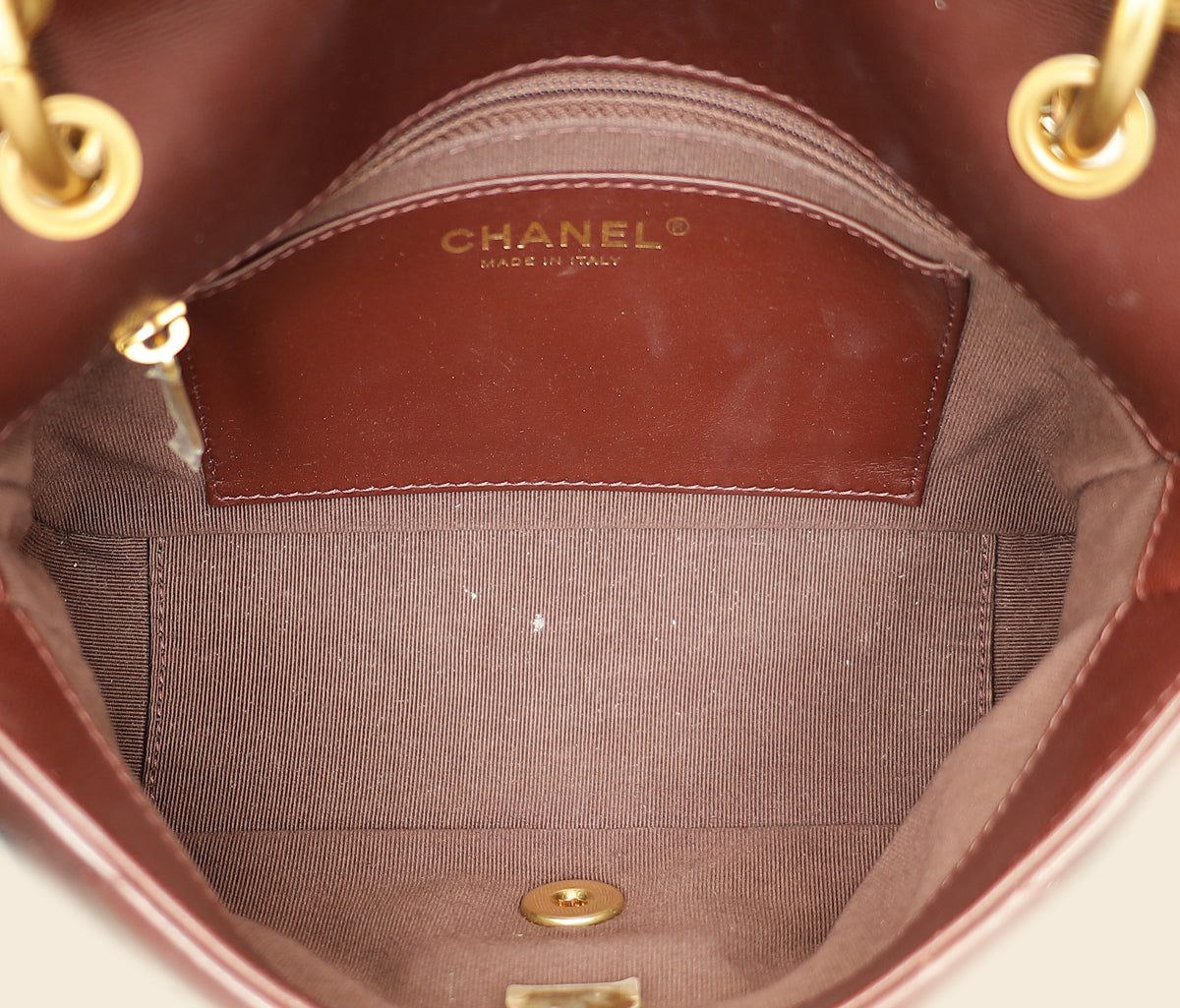 Chanel Brown CC Top Handle Quilted Flap Bag