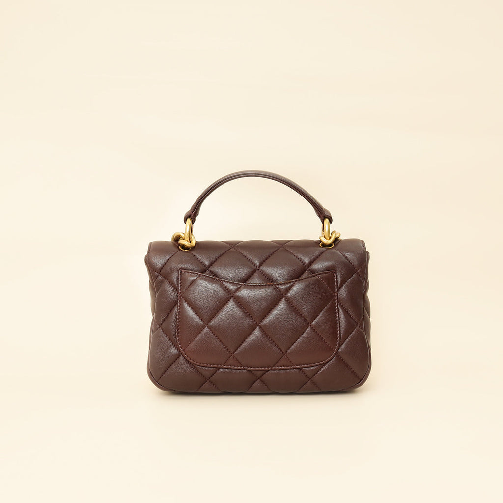 Chanel Brown CC Top Handle Quilted Flap Bag