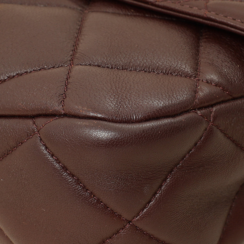 Chanel Brown CC Top Handle Quilted Flap Bag