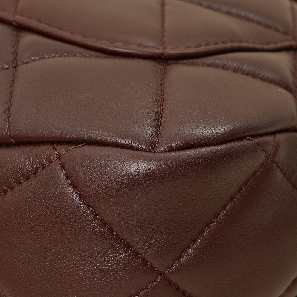 Chanel Brown CC Top Handle Quilted Flap Bag