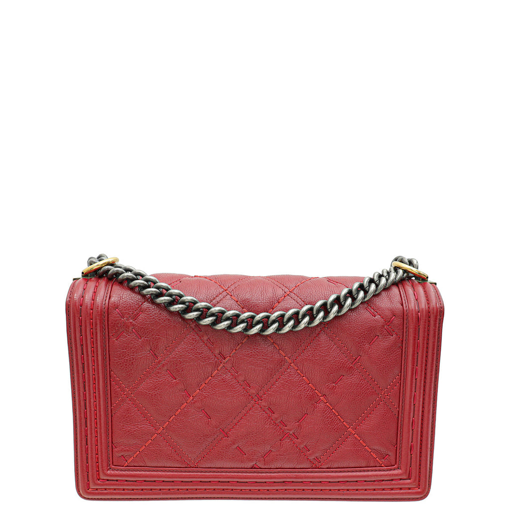 Chanel Red New Medium  Double Stitch Boy