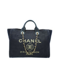 Chanel CC Navy Blue Metallic Fabric Deauville Tote Bag