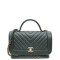 Chanel Dark Green CC Chevron Top Handle Bag