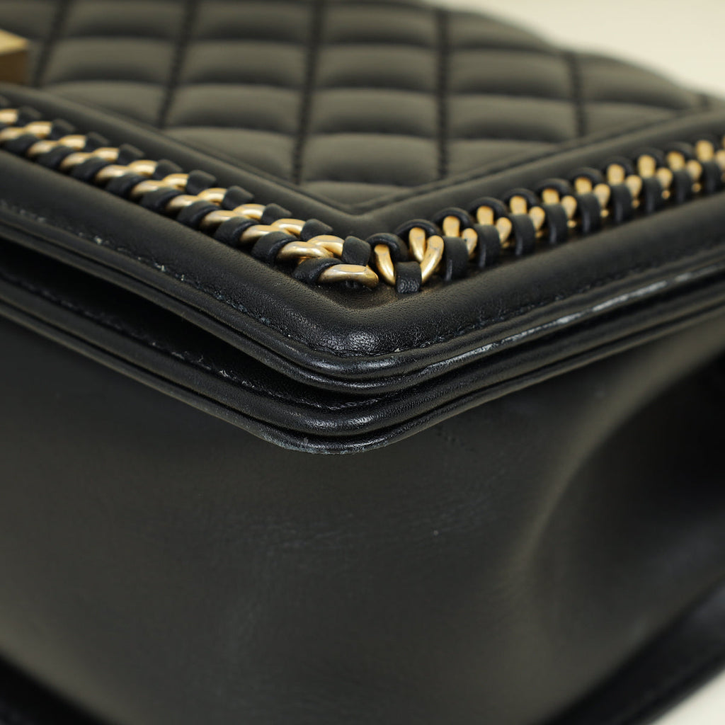 Chanel Black Le Boy Top Handle Medium Chain Bag
