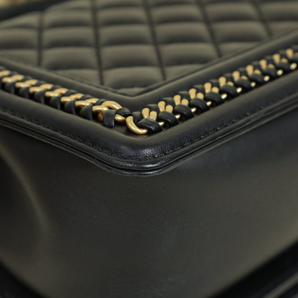 Chanel Black Le Boy Top Handle Medium Chain Bag