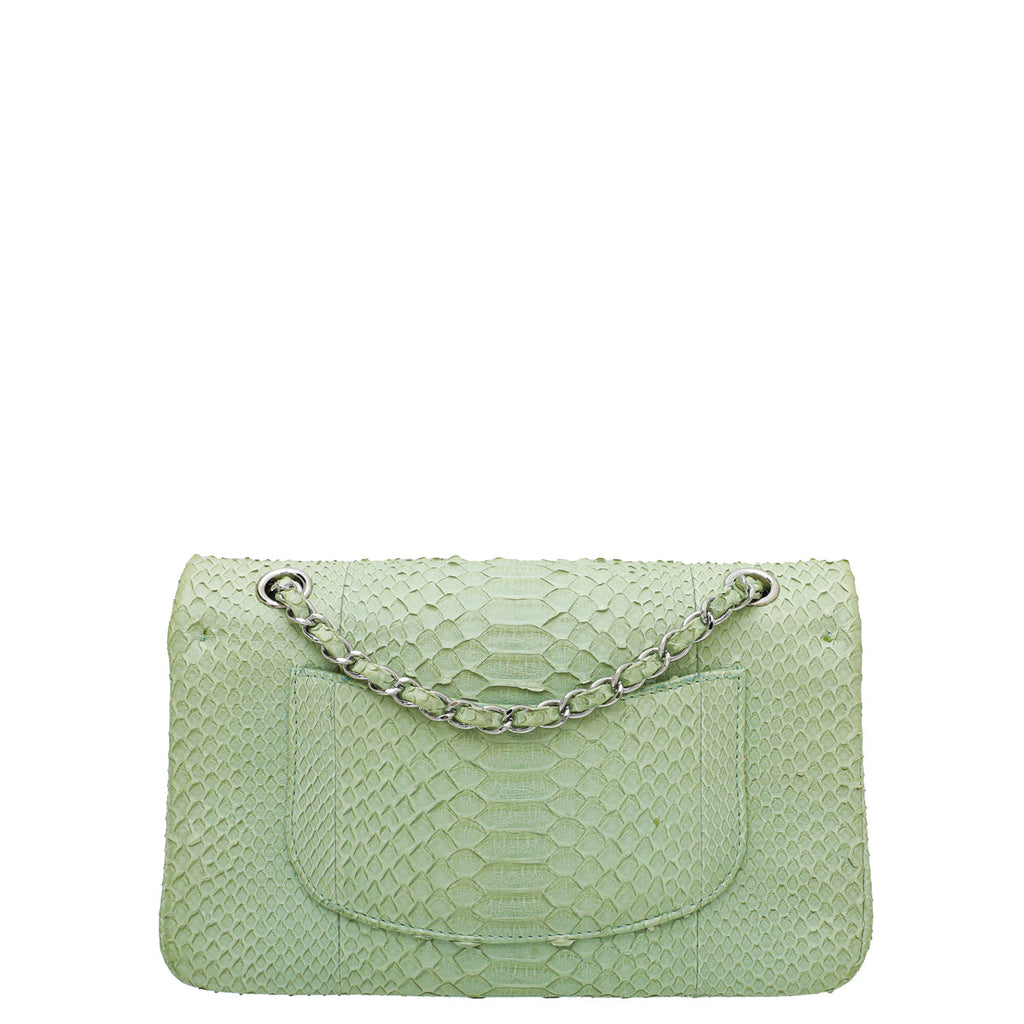 Chanel Light Green Python Classic Double Flap Medium Bag