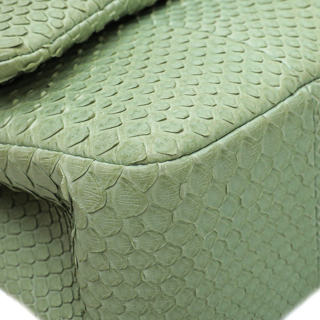 Chanel Light Green Python Classic Double Flap Medium Bag
